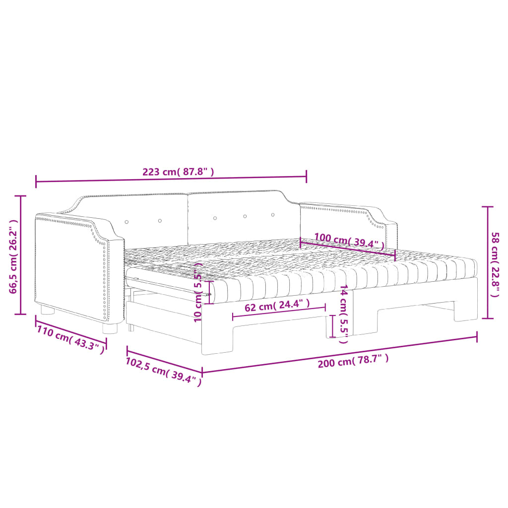 Dnevni krevet na razvlačenje svjetlosivi 100x200 cm od tkanine