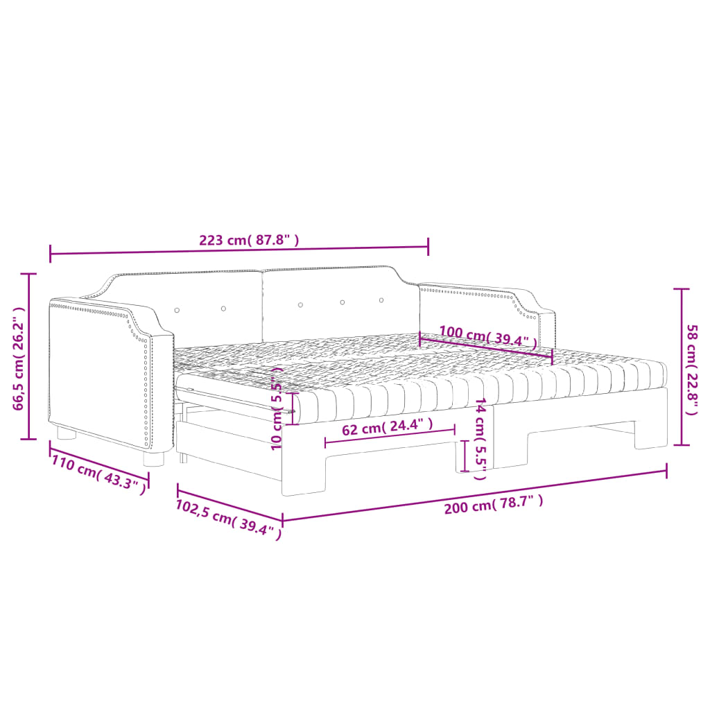 Dnevni krevet na razvlačenje smeđesivi 100 x 200 cm od tkanine