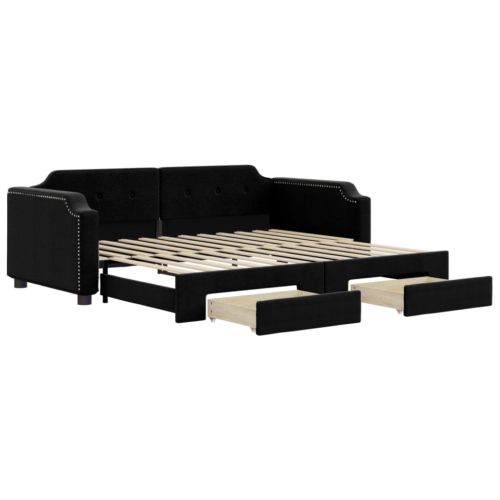 Dnevni krevet na razvlačenje s ladicama crni 90x200 cm tkanina