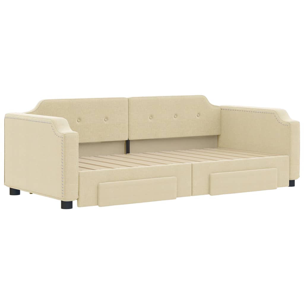 Dnevni krevet na razvlačenje s ladicama krem 100x200 cm tkanina
