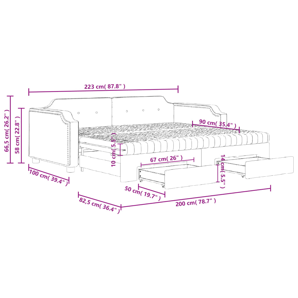 Dnevni krevet na razvlačenje tamnosivi 90 x 200 cm od tkanine