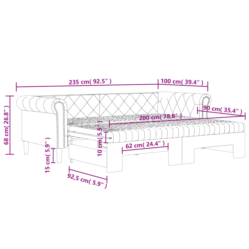 Dnevni krevet na razvlačenje crni 90 x 200 cm od umjetne kože