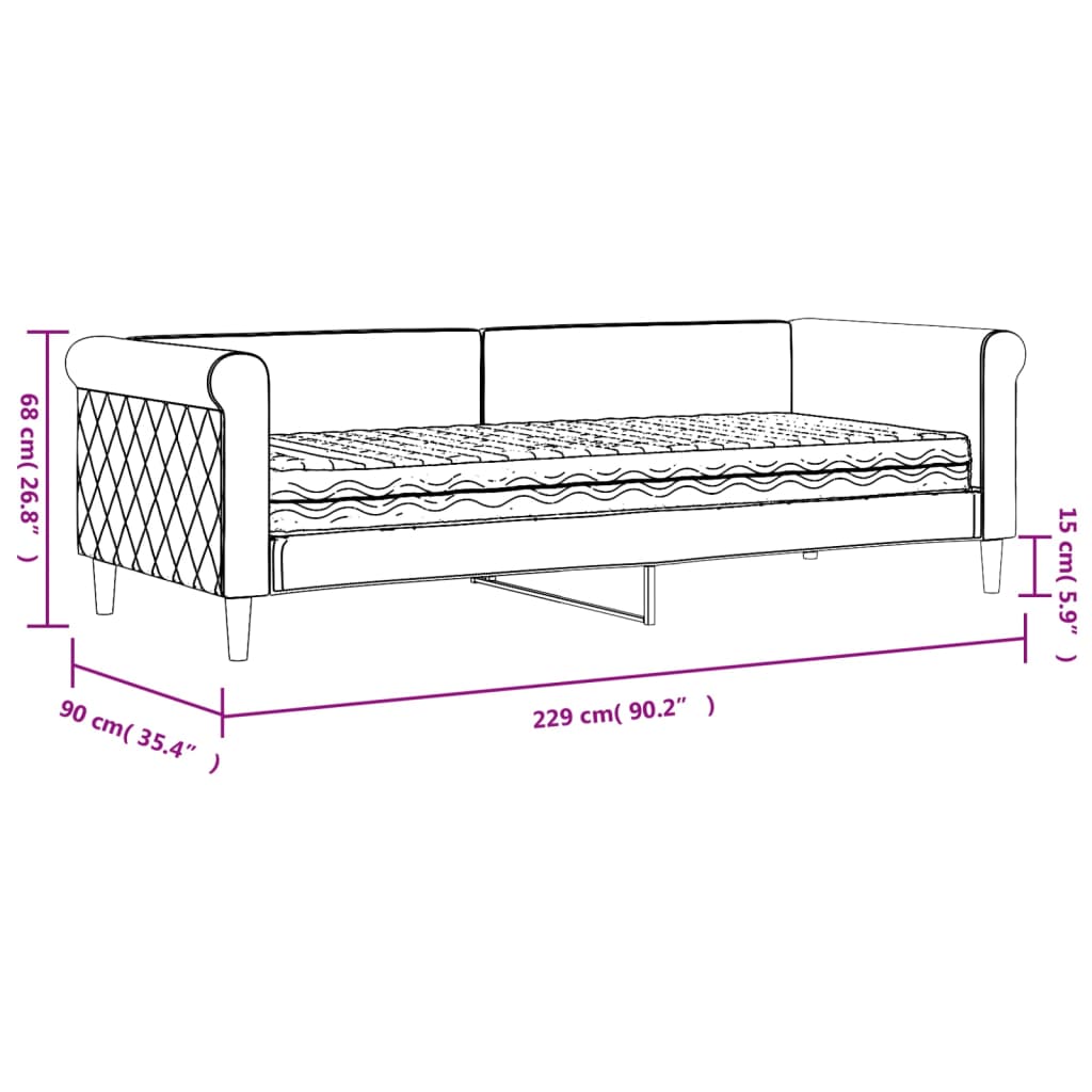 Dnevni krevet s madracem svjetlosivi 80 x 200 cm baršunasti