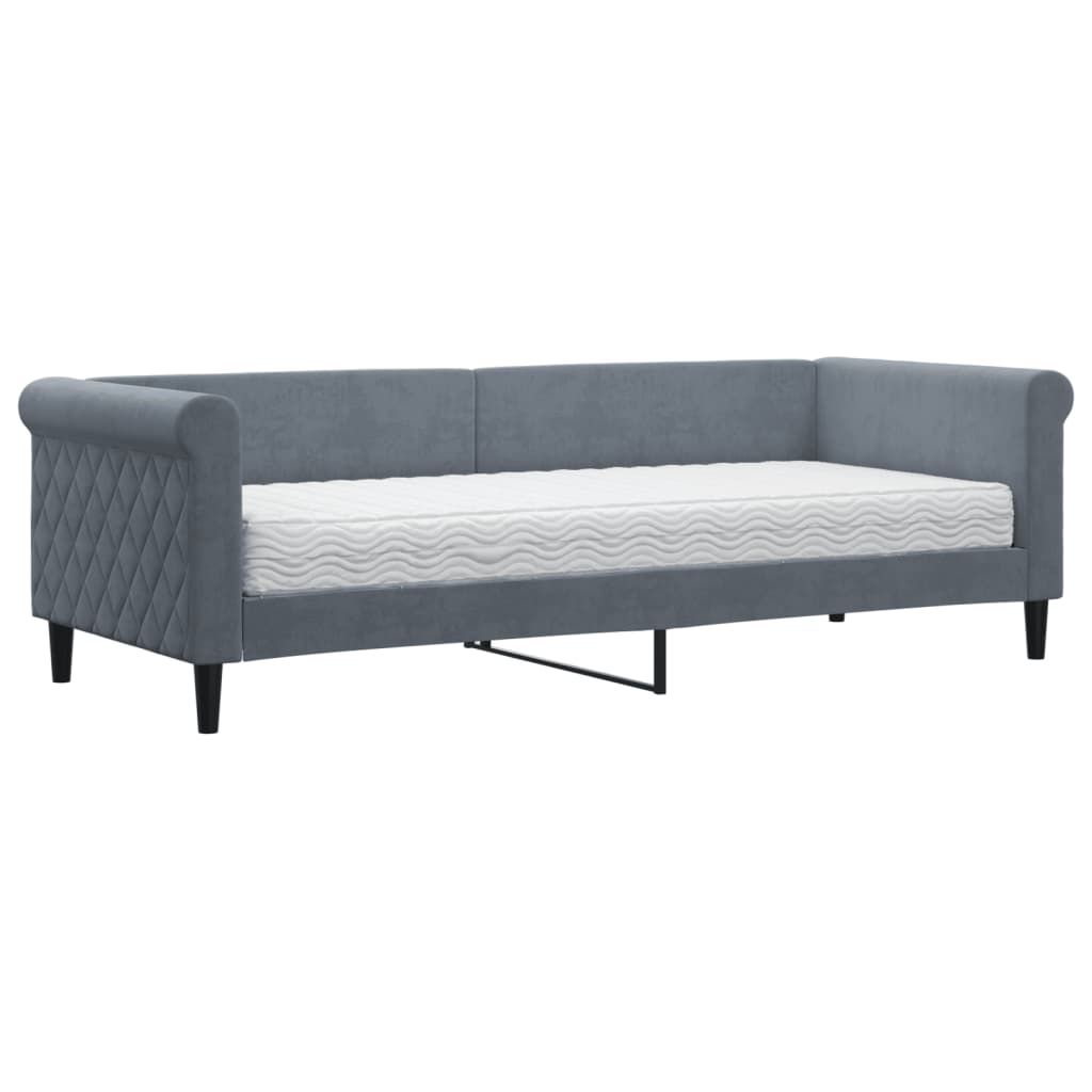 Dnevni krevet s madracem tamnosivi 80 x 200 cm baršunasti
