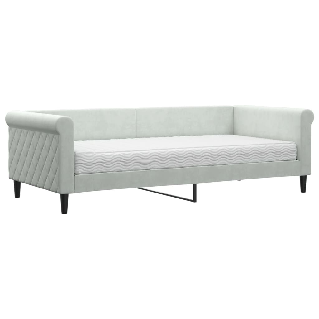 Dnevni krevet s madracem svjetlosivi 90 x 200 cm baršunasti