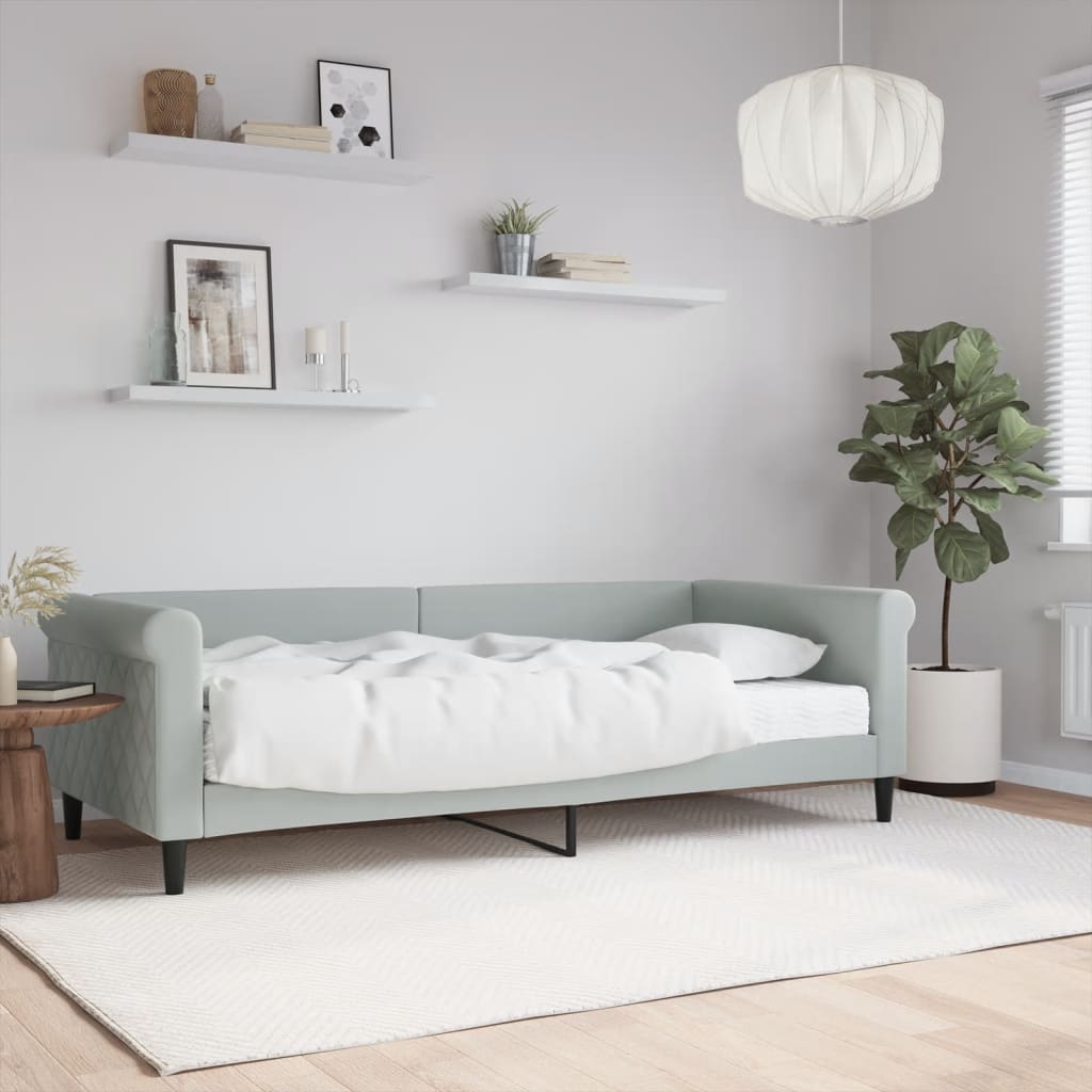 Dnevni krevet s madracem svjetlosivi 90 x 200 cm baršunasti