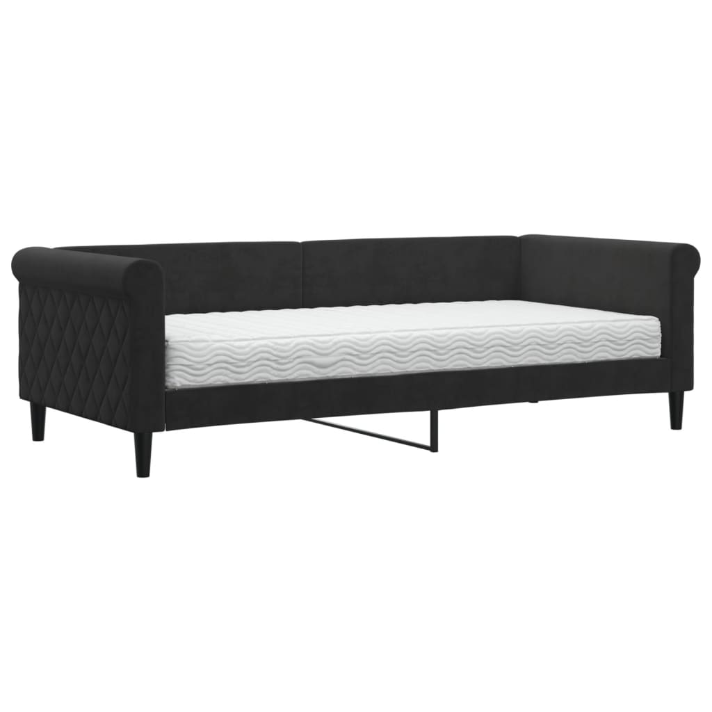 Dnevni krevet s madracem crni 90 x 200 cm baršunasti