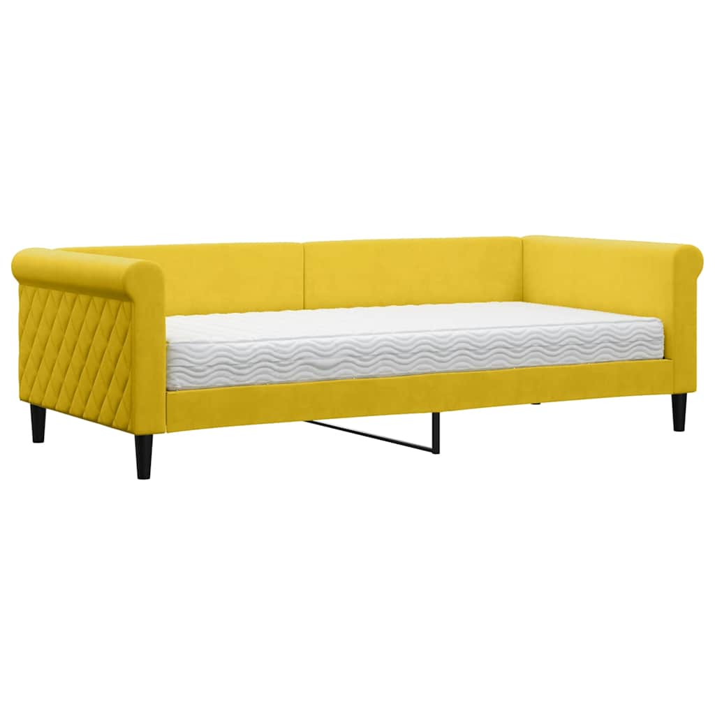 Dnevni krevet s madracem žuti 90 x 200 cm baršunasti