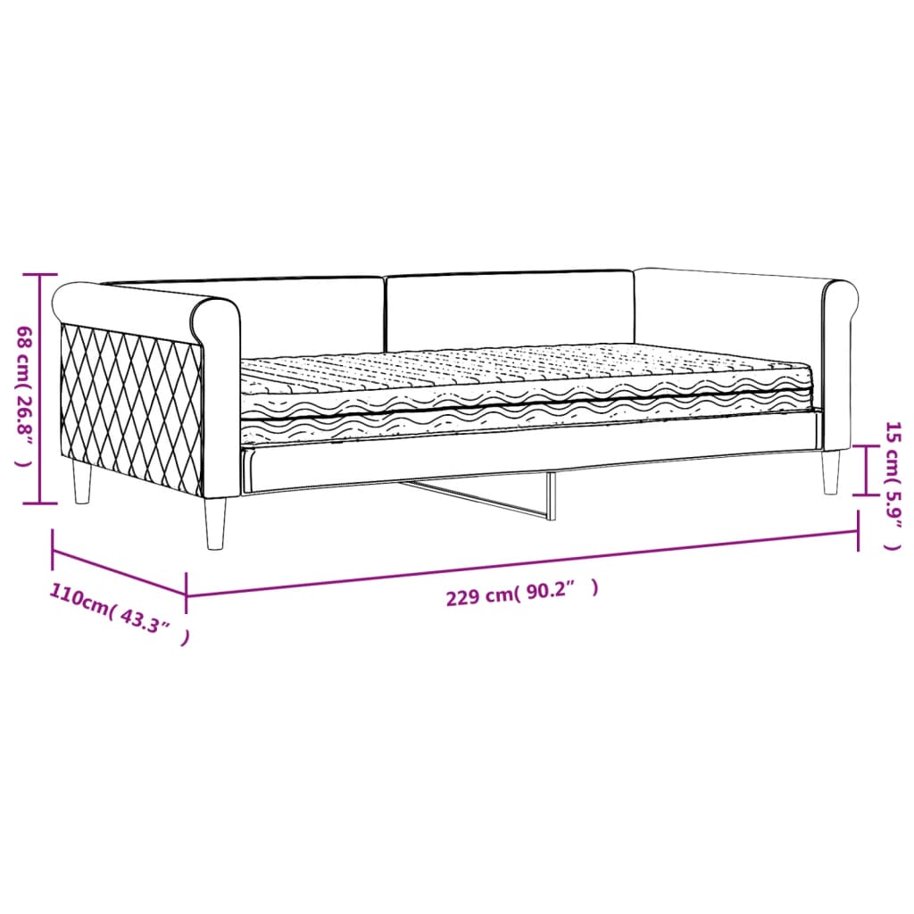 Dnevni krevet s madracem ružičasti 100 x 200 cm baršunasti