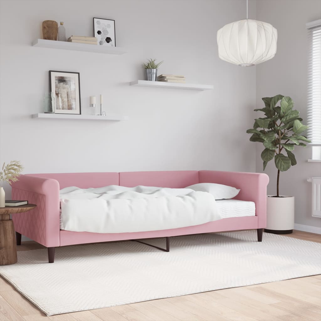 Dnevni krevet s madracem ružičasti 100 x 200 cm baršunasti