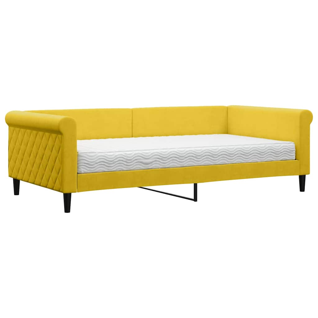 Dnevni krevet s madracem žuti 100 x 200 cm baršunasti