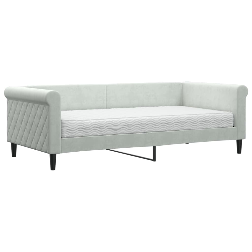 Dnevni krevet s madracem svjetlosivi 90 x 190 cm baršunasti
