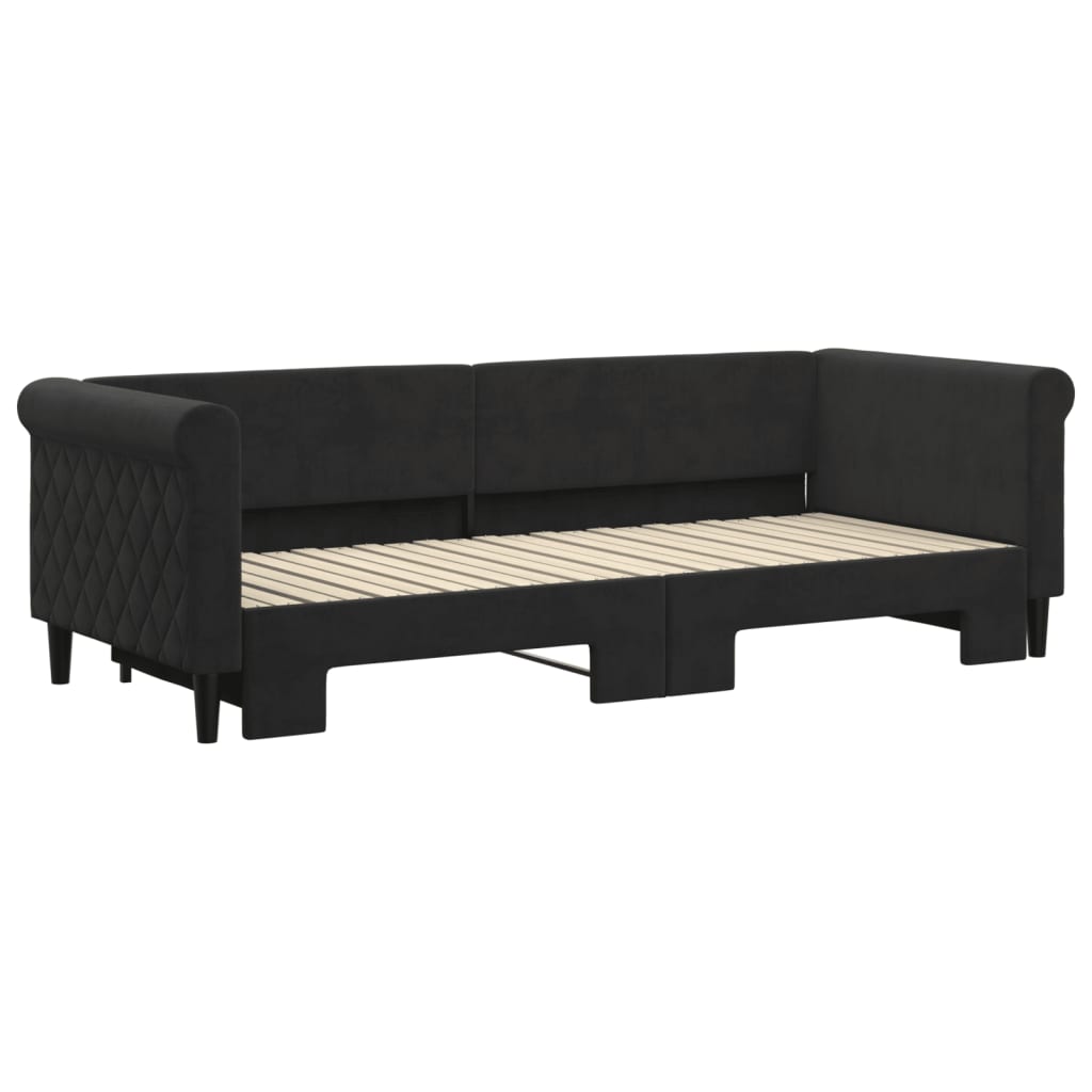 Dnevni krevet na razvlačenje crni 80 x 200 cm baršunasti