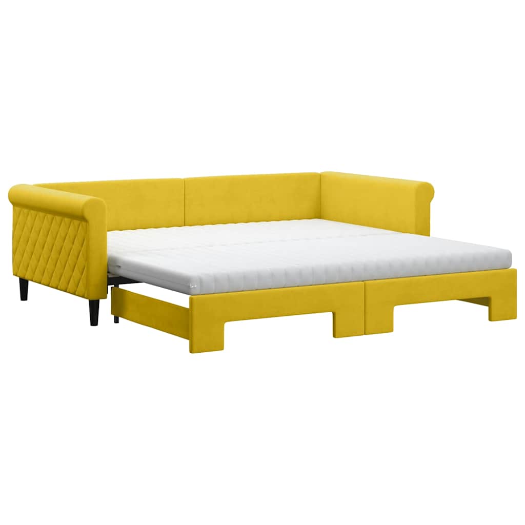 Dnevni krevet na razvlačenje s madracima žuti 100x200 cm baršun