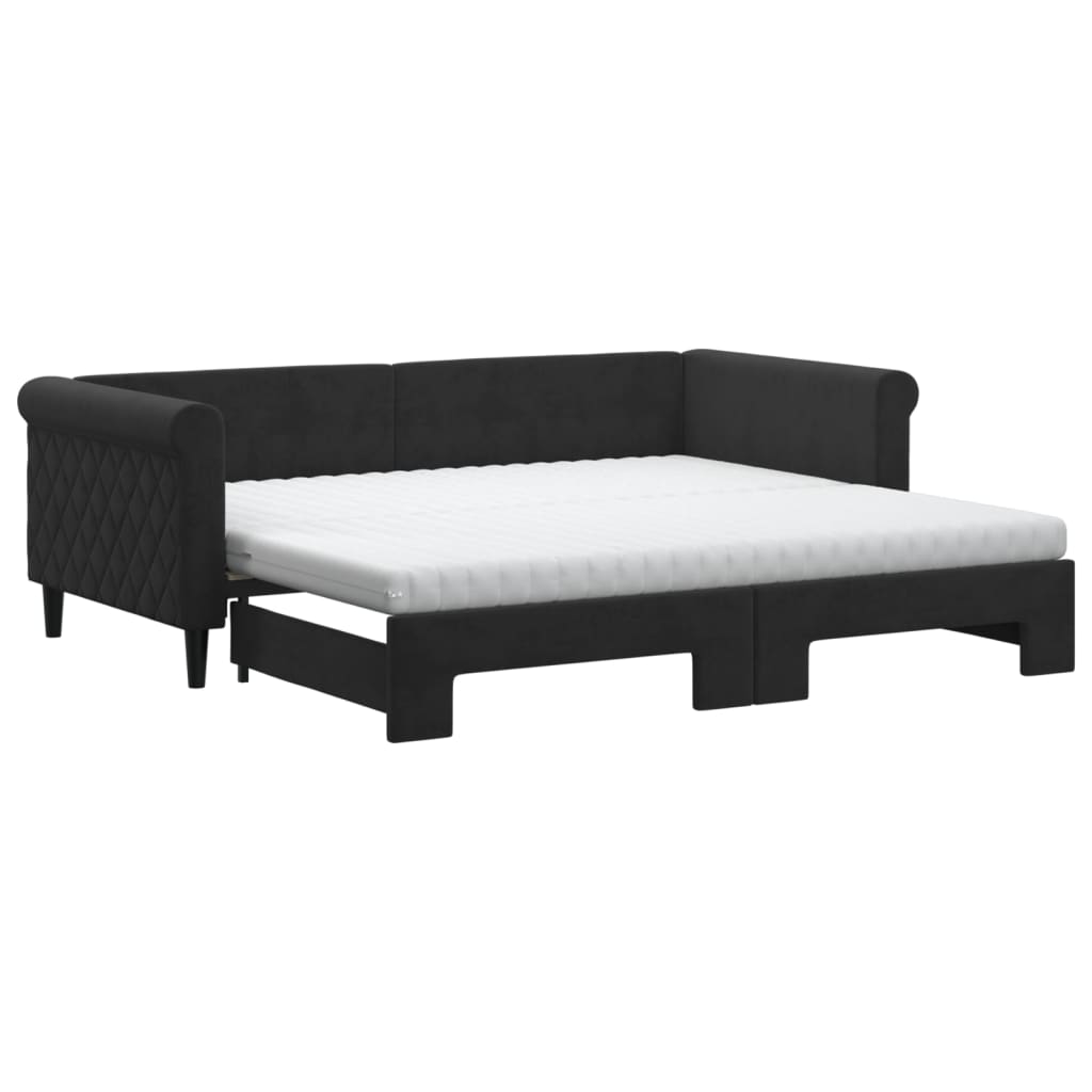 Dnevni krevet na razvlačenje s madracima crni 90x190 cm baršun