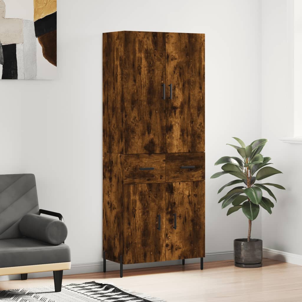 Visoka komoda dimljeni hrast 69,5x34x180 cm konstruiranog drva