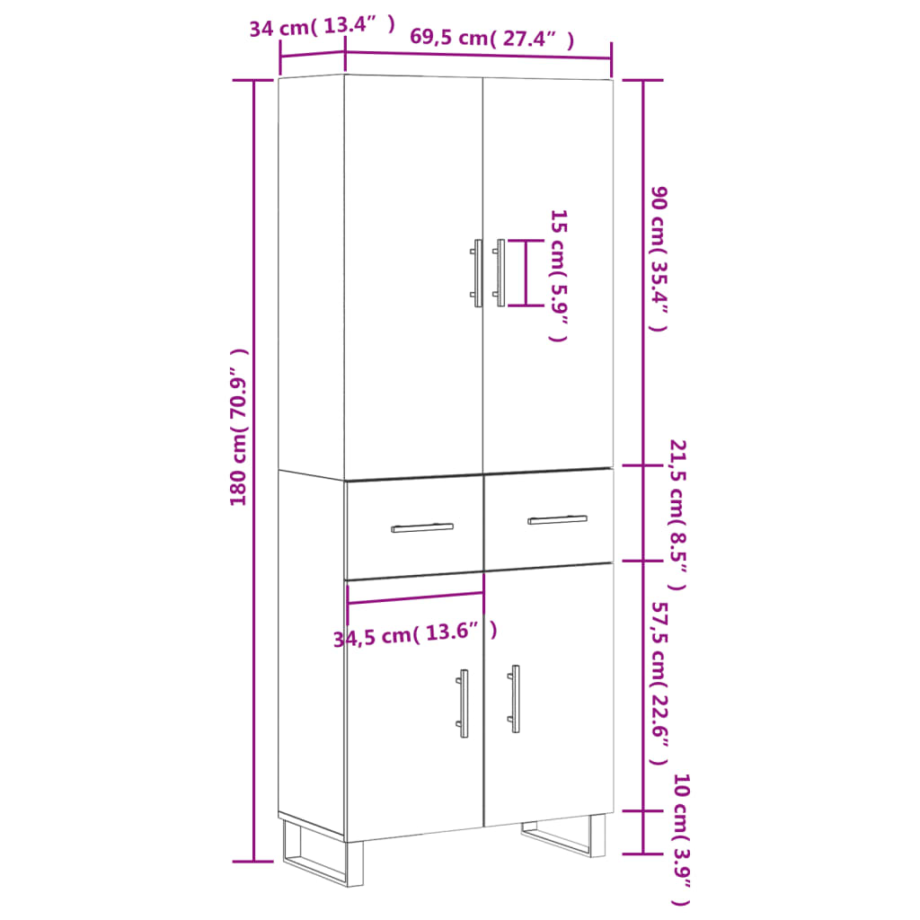 Visoka komoda siva betona 69,5x34x180 cm od konstruiranog drva