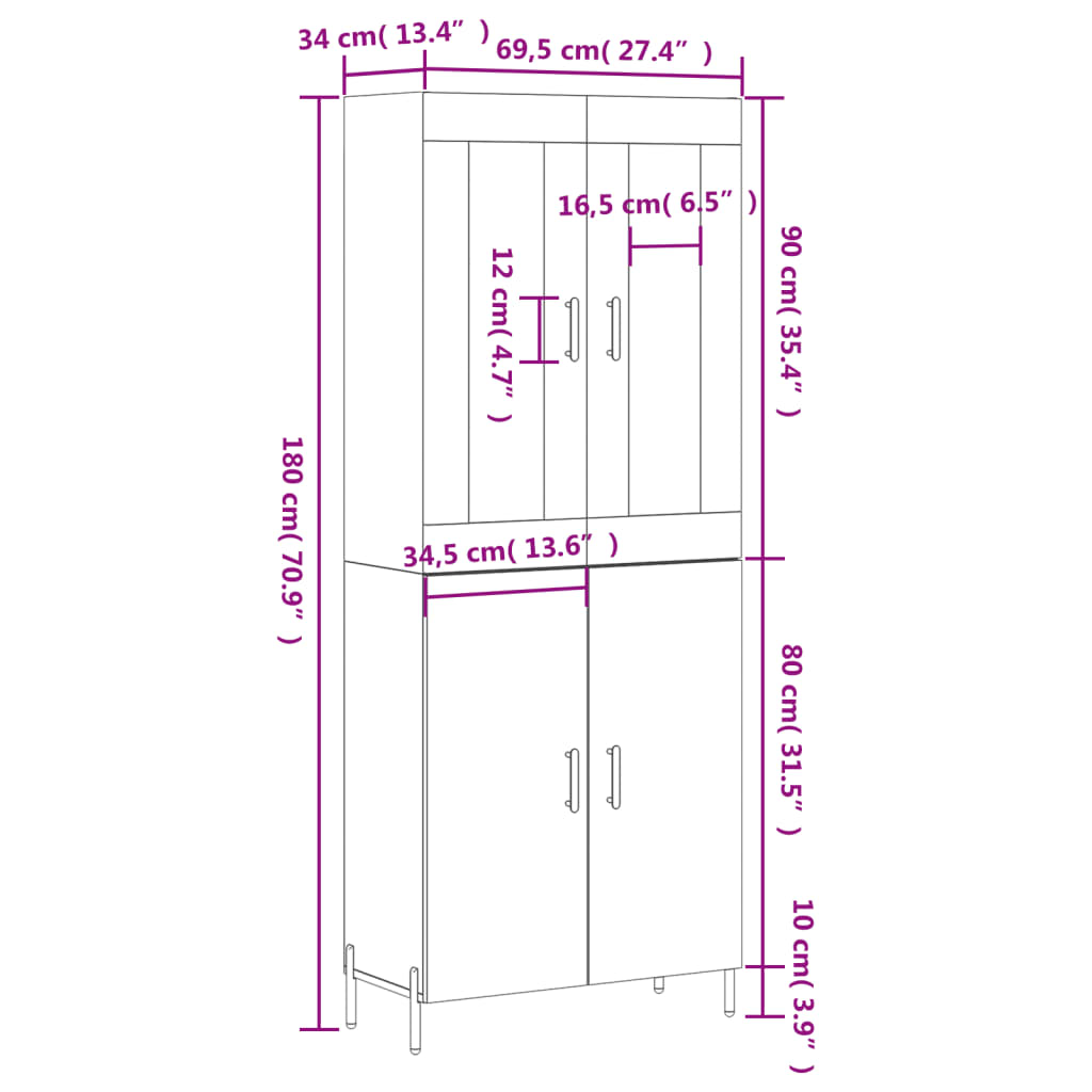 Visoka komoda hrasta sonome 69,5x34x180cm od konstruiranog drva