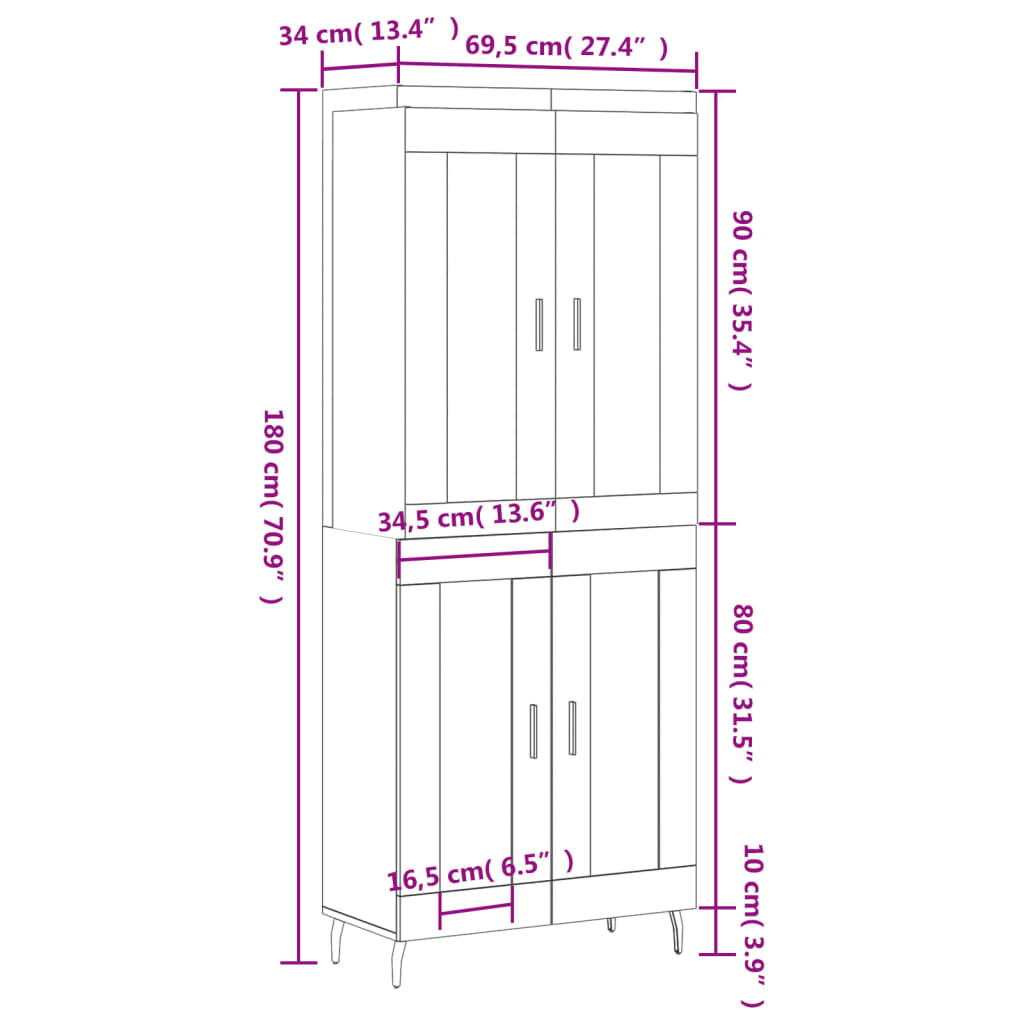 Visoka komoda siva sonome 69,5x34x180 cm od konstruiranog drva