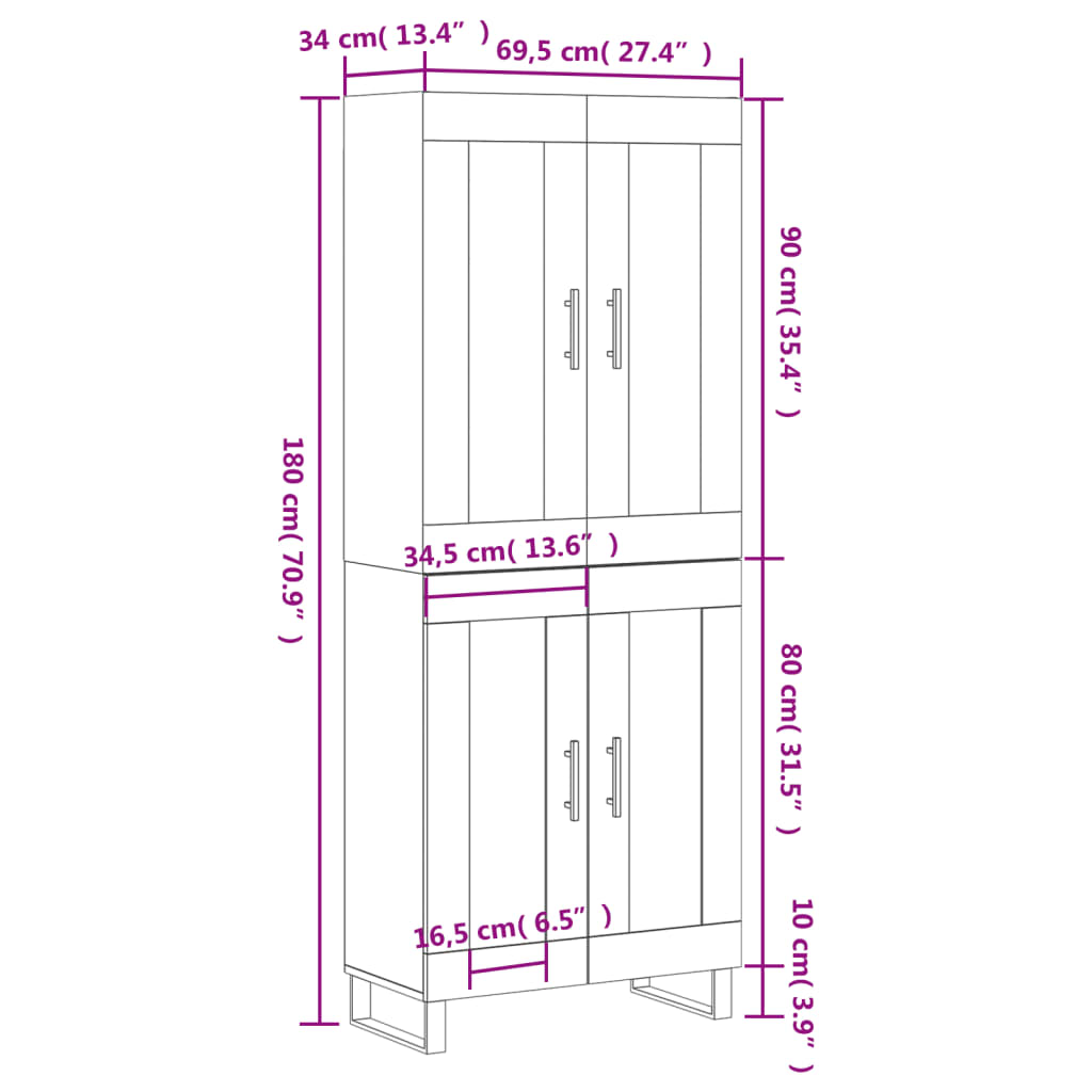 Visoka komoda hrasta sonome 69,5x34x180cm od konstruiranog drva