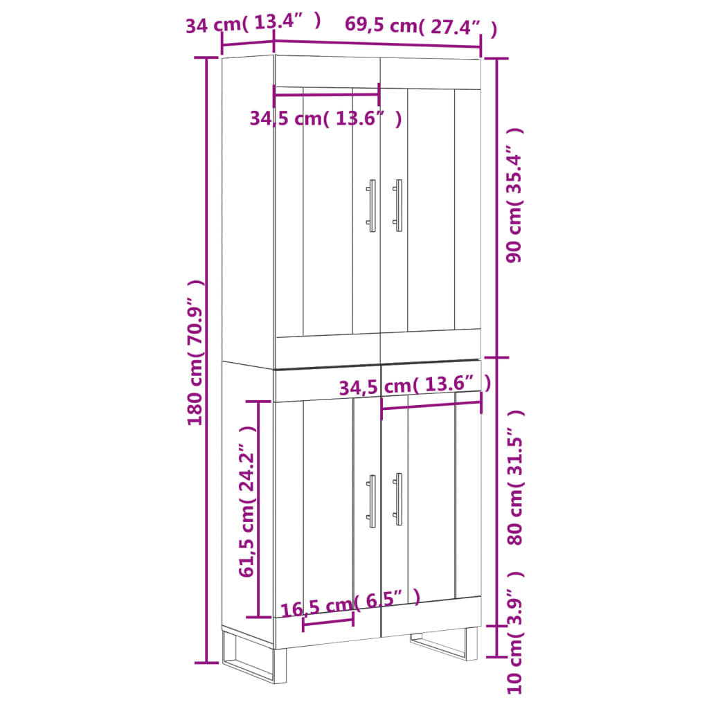 Visoka komoda hrasta sonome 69,5x34x180cm od konstruiranog drva