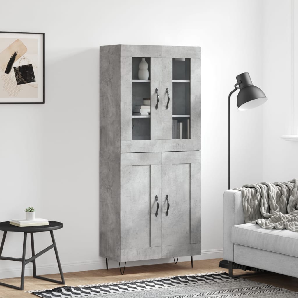 Visoka komoda siva betona 69,5x34x180 cm od konstruiranog drva