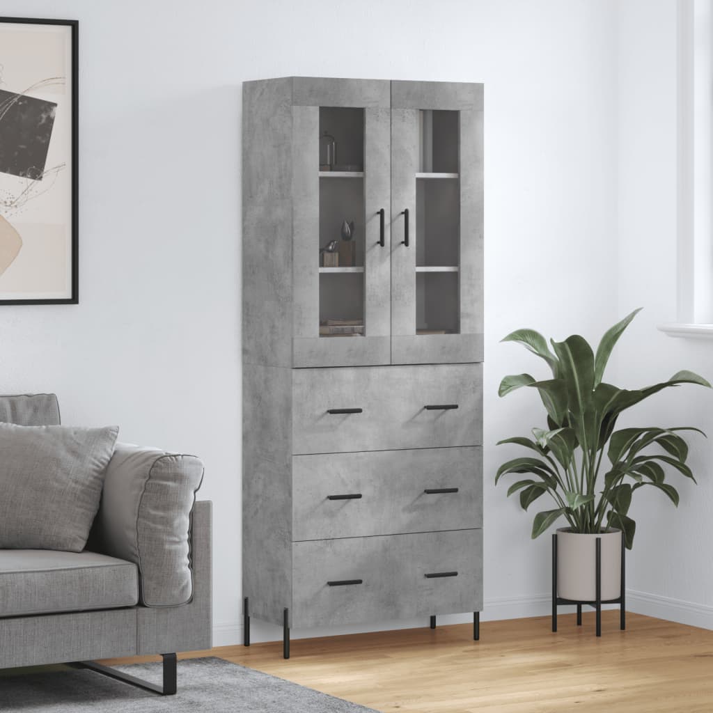 Visoka komoda siva betona 69,5x34x180 cm od konstruiranog drva