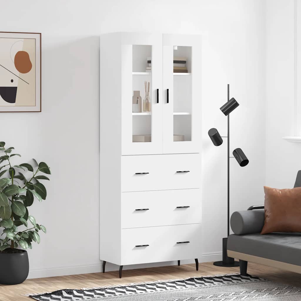 Visoka komoda bijela 69,5x34x180 cm konstruirano drvo