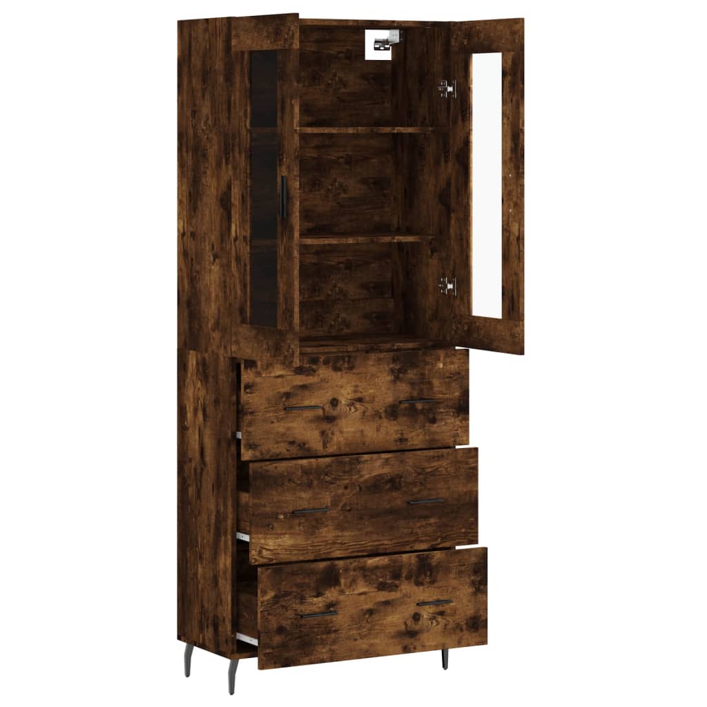 Visoka komoda dimljeni hrast 69,5x34x180 cm konstruiranog drva