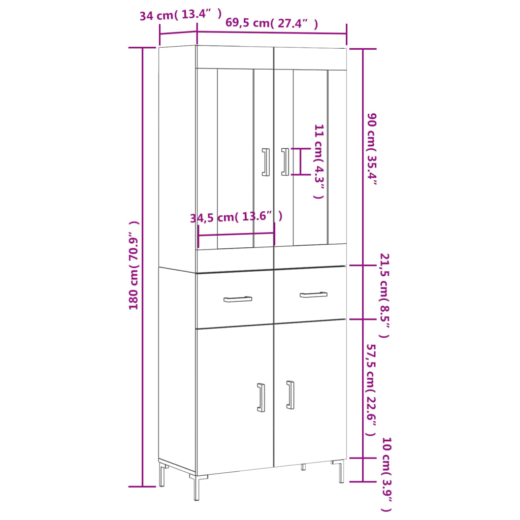 Visoka komoda hrasta sonome 69,5x34x180cm od konstruiranog drva