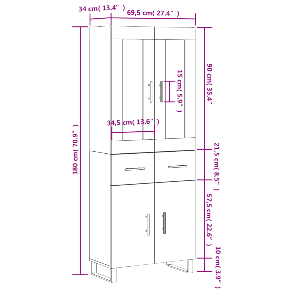 Visoka komoda hrasta sonome 69,5x34x180cm od konstruiranog drva