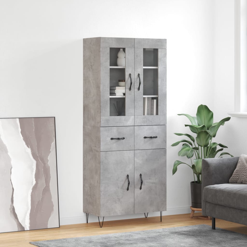 Visoka komoda siva betona 69,5x34x180 cm od konstruiranog drva
