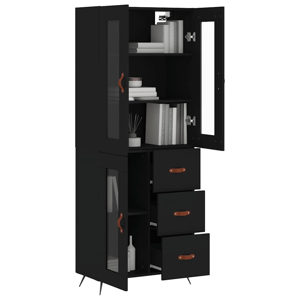Visoka komoda crni 69,5x34x180 cm konstruirano drvo