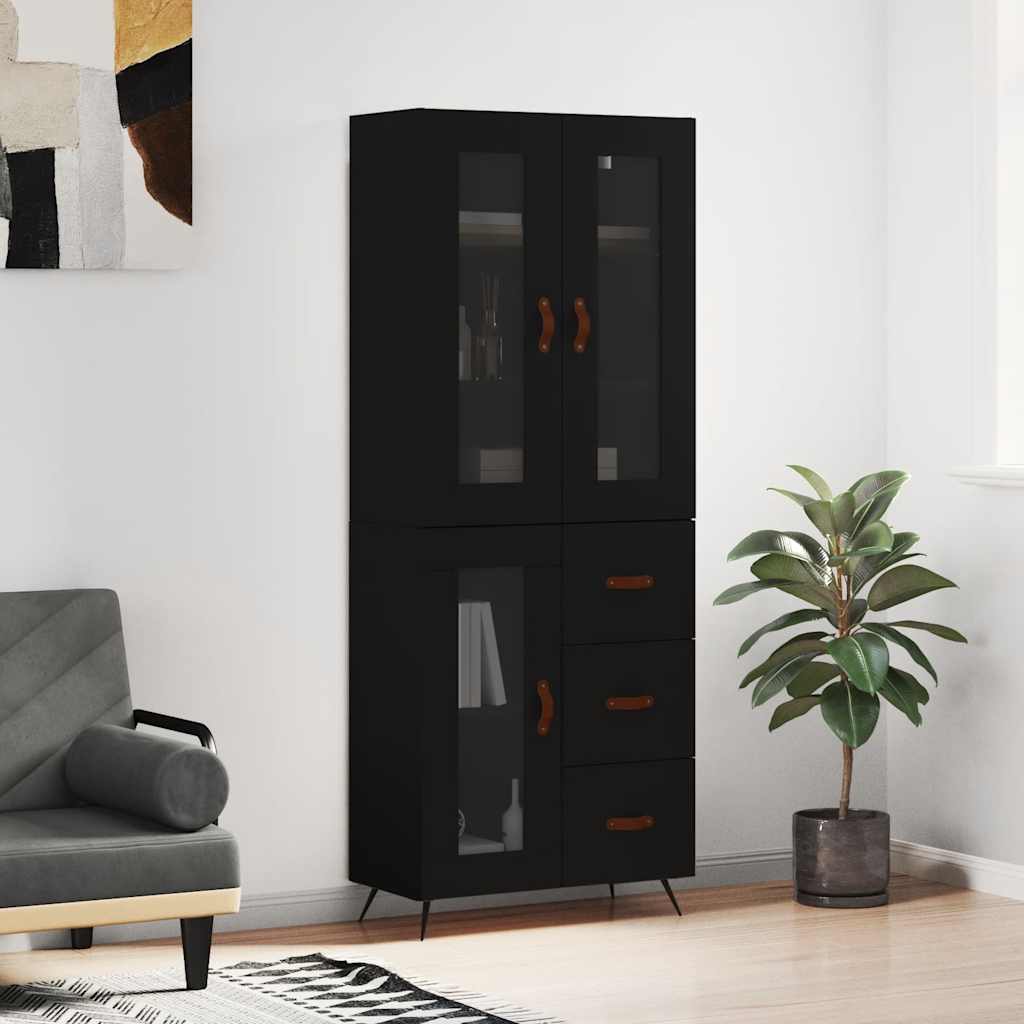 Visoka komoda crni 69,5x34x180 cm konstruirano drvo