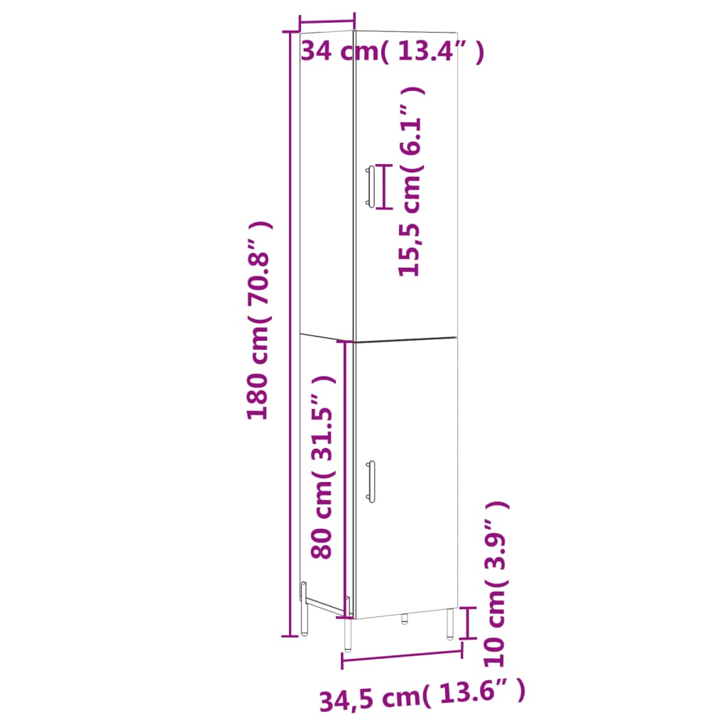 Visoka komoda siva sonome 34,5x34x180 cm od konstruiranog drva