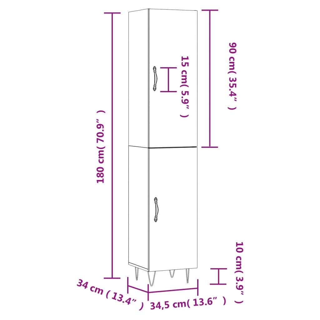 Visoka komoda siva betona 34,5x34x180 cm od konstruiranog drva