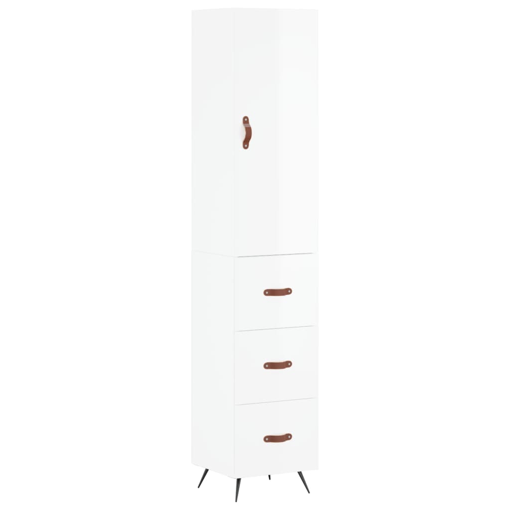 Visoka komoda sjajna bijela 34,5x34x180 cm konstruirano drvo