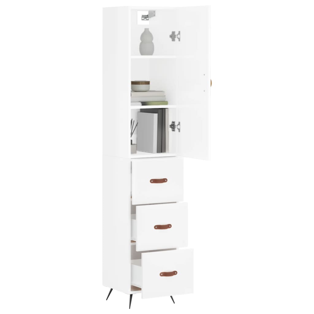 Visoka komoda sjajna bijela 34,5x34x180 cm konstruirano drvo