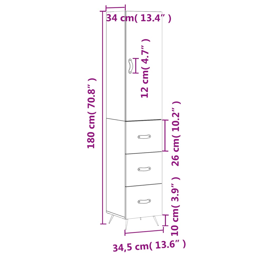 Visoka komoda sjajna bijela 34,5x34x180 cm konstruirano drvo