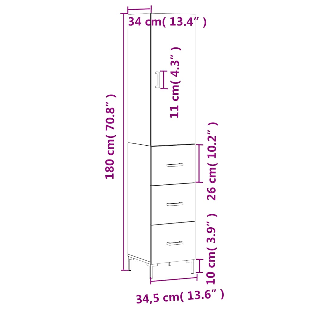 Visoka komoda hrasta sonome 34,5x34x180cm od konstruiranog drva
