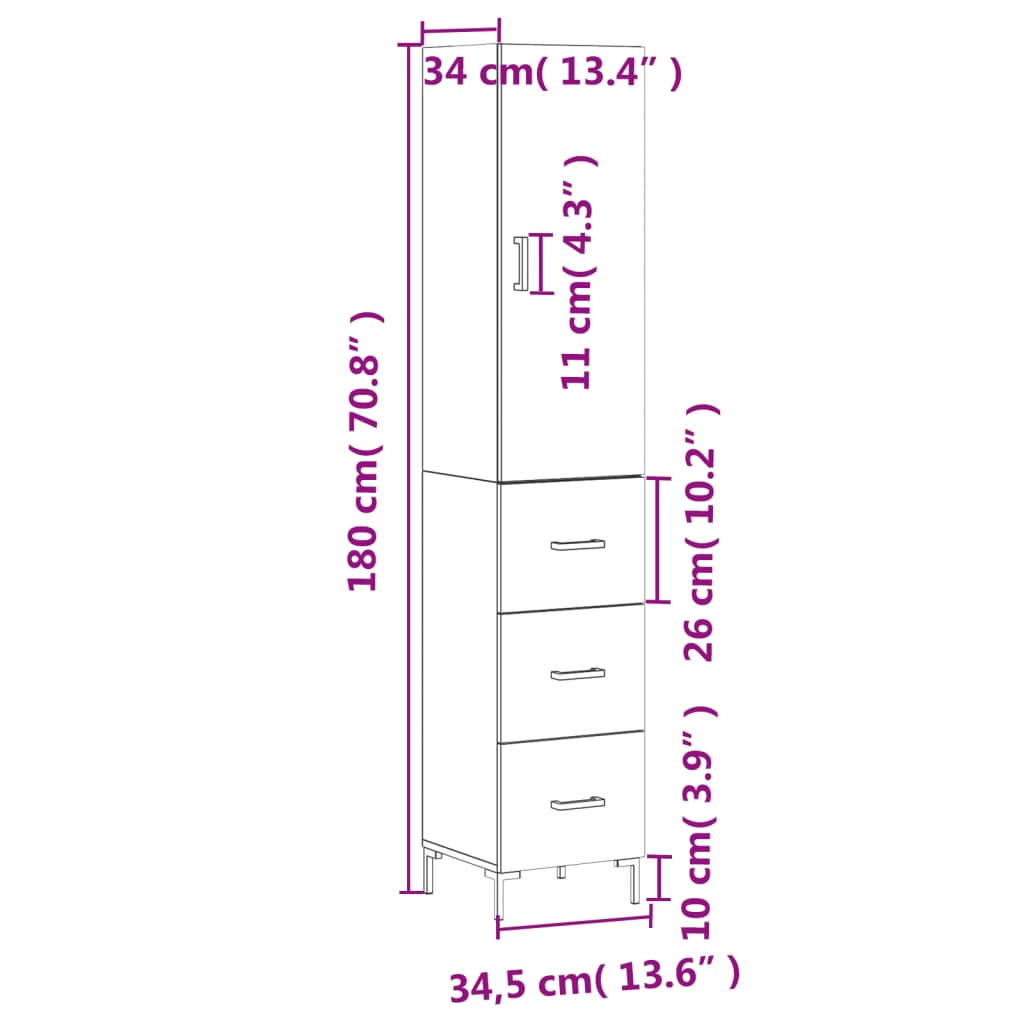 Visoka komoda siva sonome 34,5x34x180 cm od konstruiranog drva