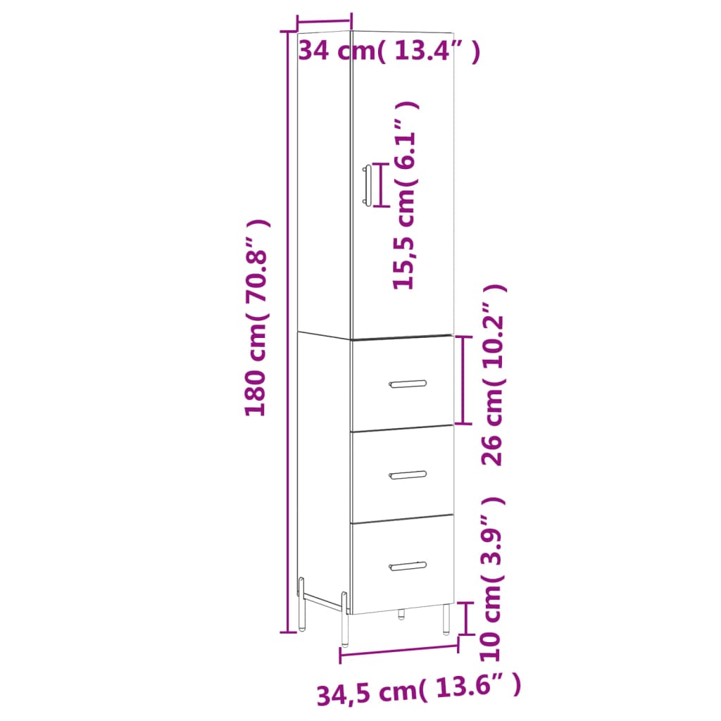 Visoka komoda hrasta sonome 34,5x34x180cm od konstruiranog drva