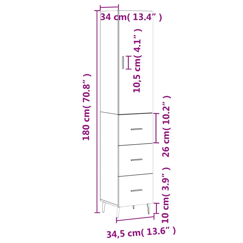 Visoka komoda hrasta sonome 34,5x34x180cm od konstruiranog drva