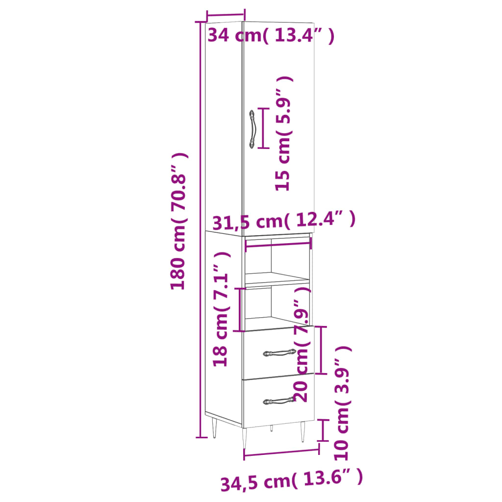 Visoka komoda siva betona 34,5x34x180 cm od konstruiranog drva