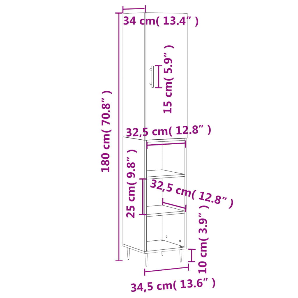 Visoka komoda dimljeni hrast 34,5x34x180cm konstruiranog drva