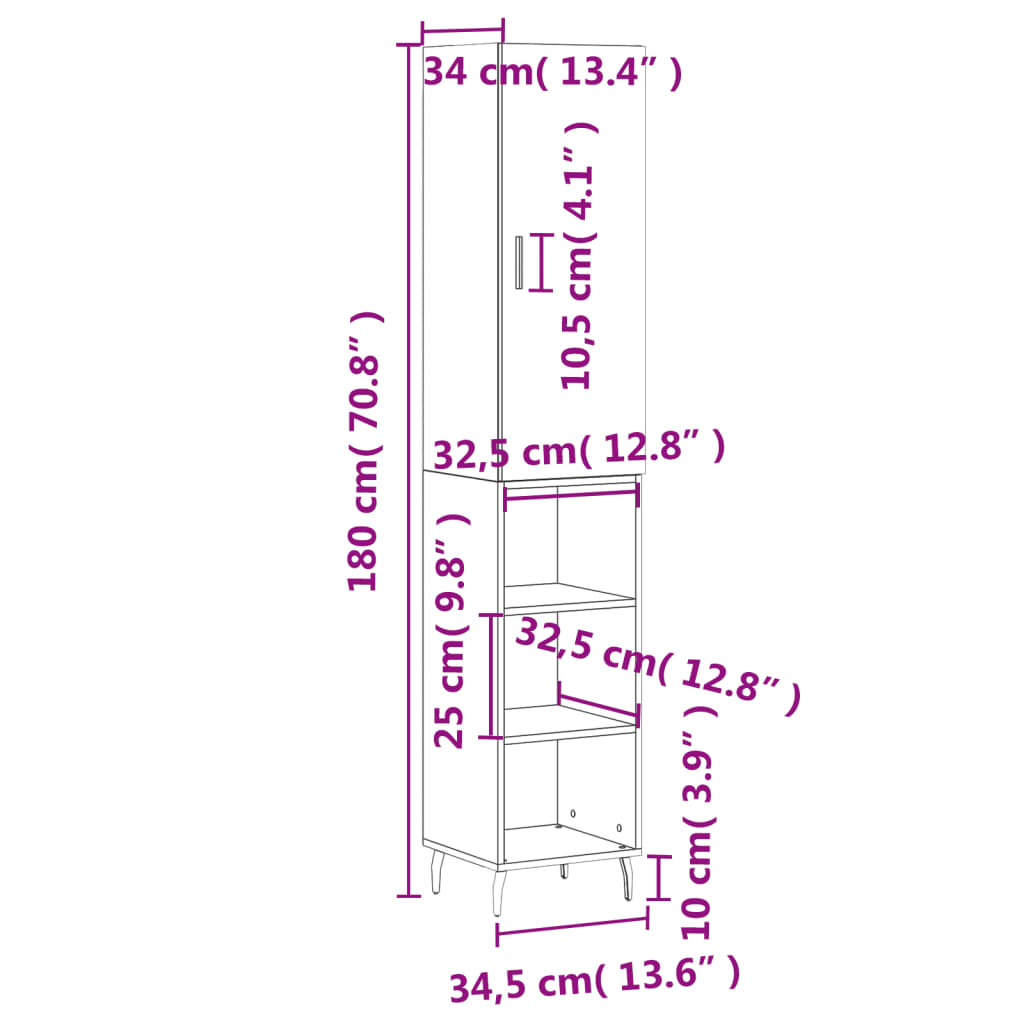 Visoka komoda siva sonome 34,5x34x180 cm od konstruiranog drva