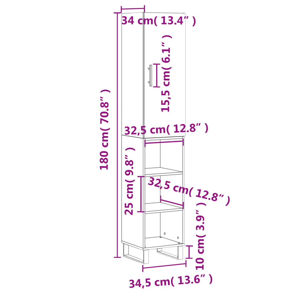 Visoka komoda hrasta sonome 34,5x34x180cm od konstruiranog drva