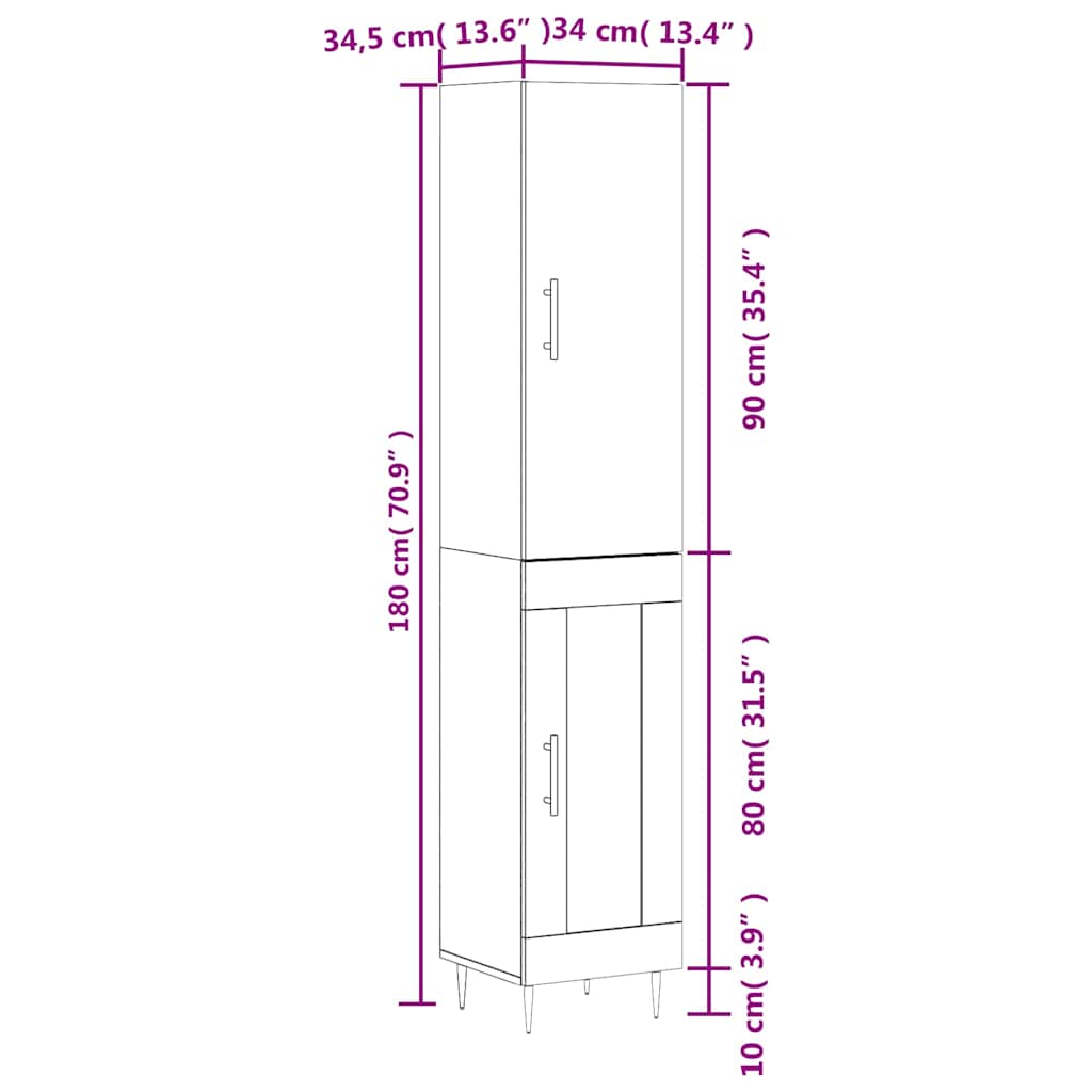 Visoka komoda dimljeni hrast 34,5x34x180cm konstruiranog drva