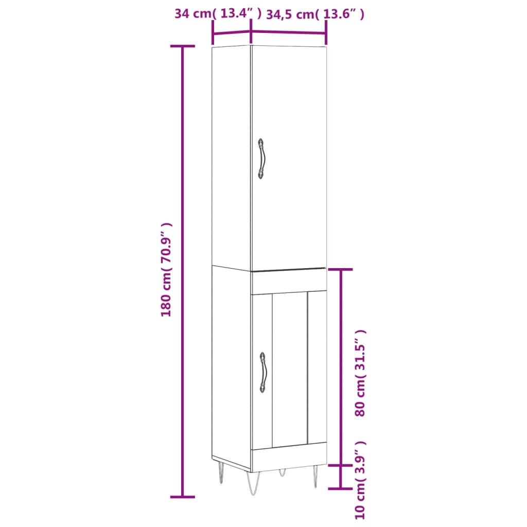 Visoka komoda siva betona 34,5x34x180 cm od konstruiranog drva
