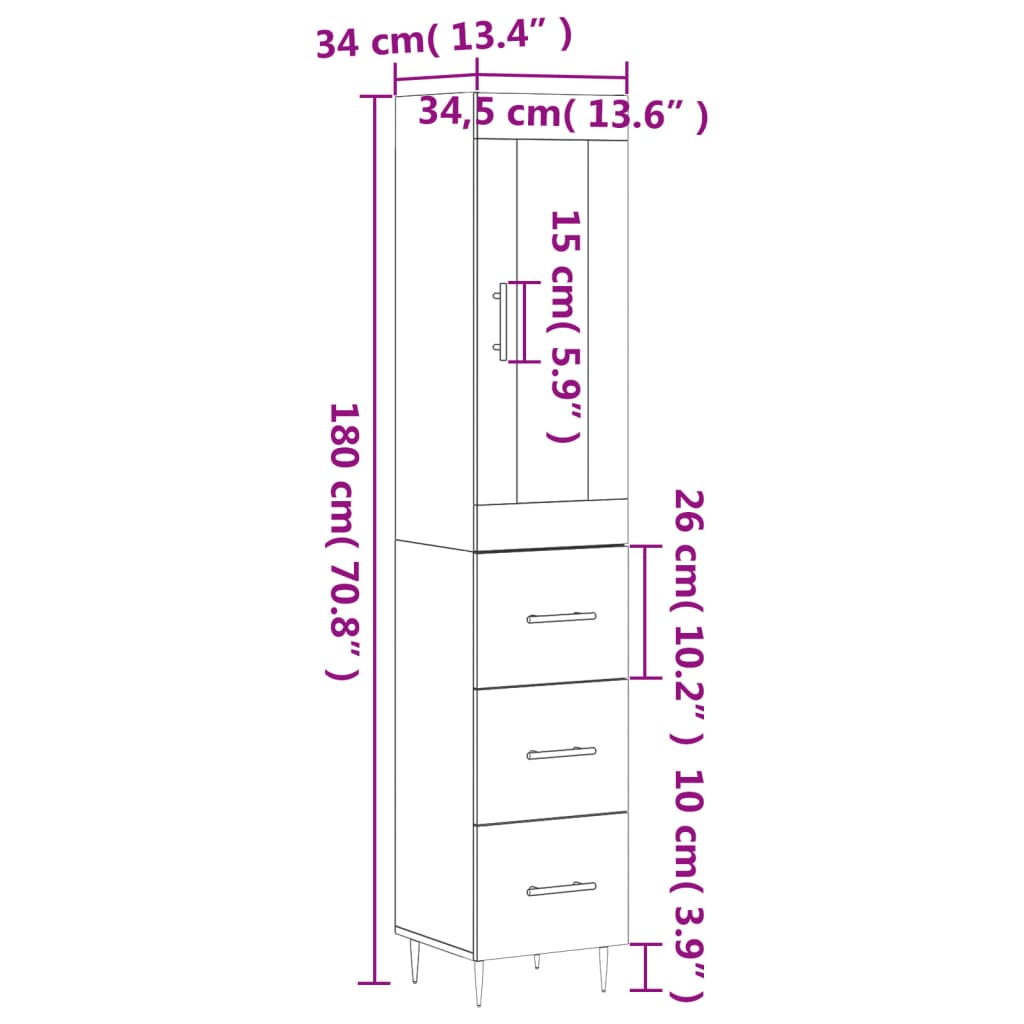 Visoka komoda dimljeni hrast 34,5x34x180cm konstruiranog drva
